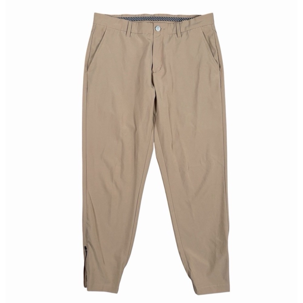 Primo Golf Jogger Pants Men 33 Short Beige Performance Stretch Tapered Ankle Zip